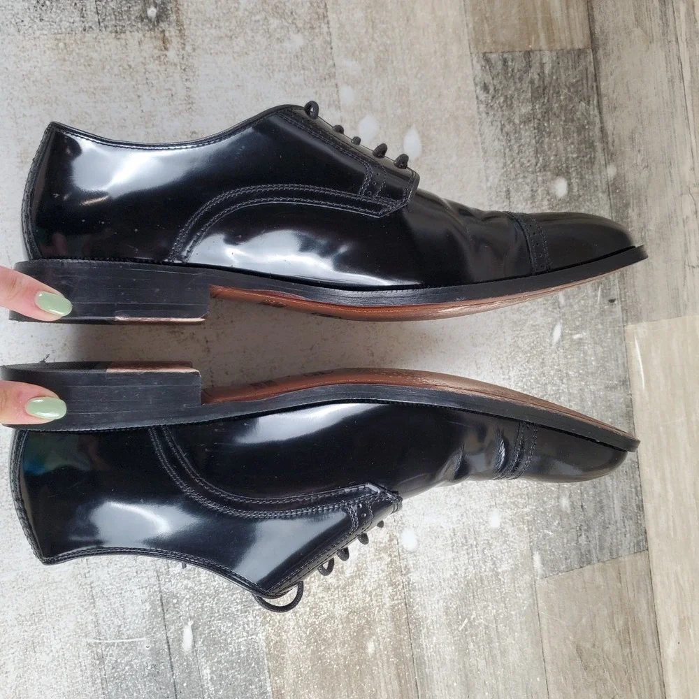 Johnston & Murphy Bradford Mens Oxford Shoe Sz 10 D Black Patent Leather Lace Up